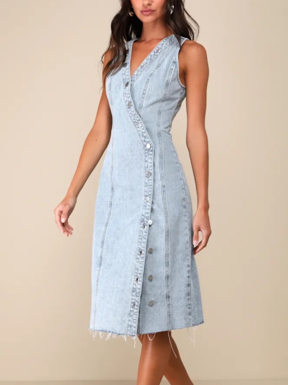 Lulus Sweetest Light Wash Denim Button Front Midi Dress